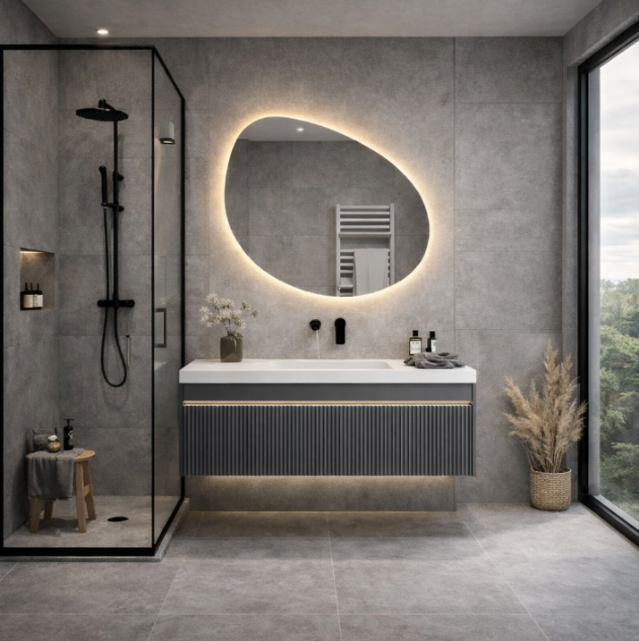 LED badkamermeubel 1 lade met wastafel en LED spiegel Lendin 100cm