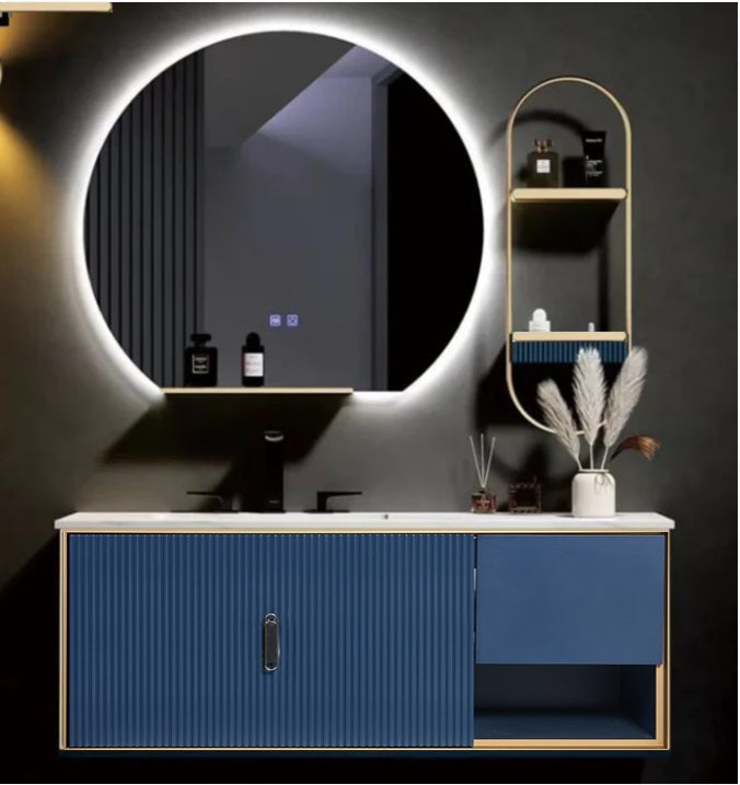 Mueble de baño lacado azul espejo Led 4 piezas de 100 cm Alpine