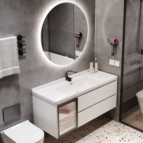 Meuble de salle de bain 2 tiroirs et porte avec lavabo et miroir LED Carpio 