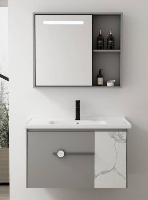 Meuble de salle de bain avec lavabo et meuble miroir LED 60 cm Liberto