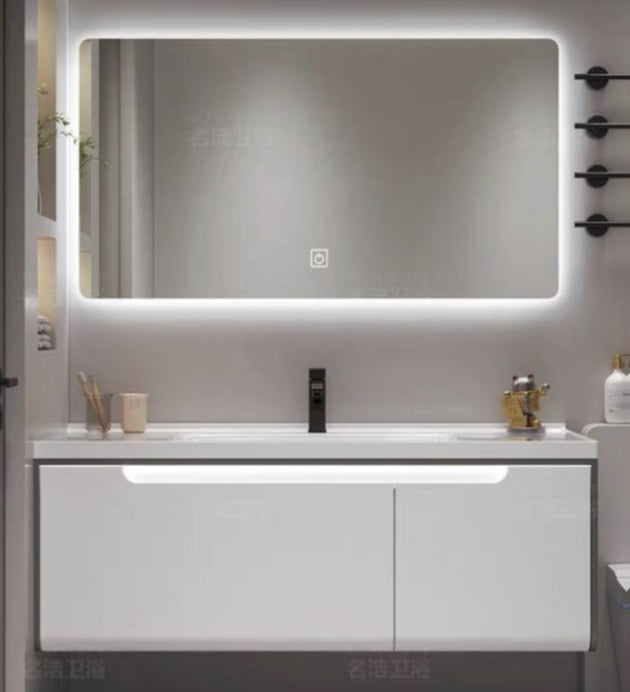 Mueble de baño blanco con lavabo y espejo Led 100 cm Levis