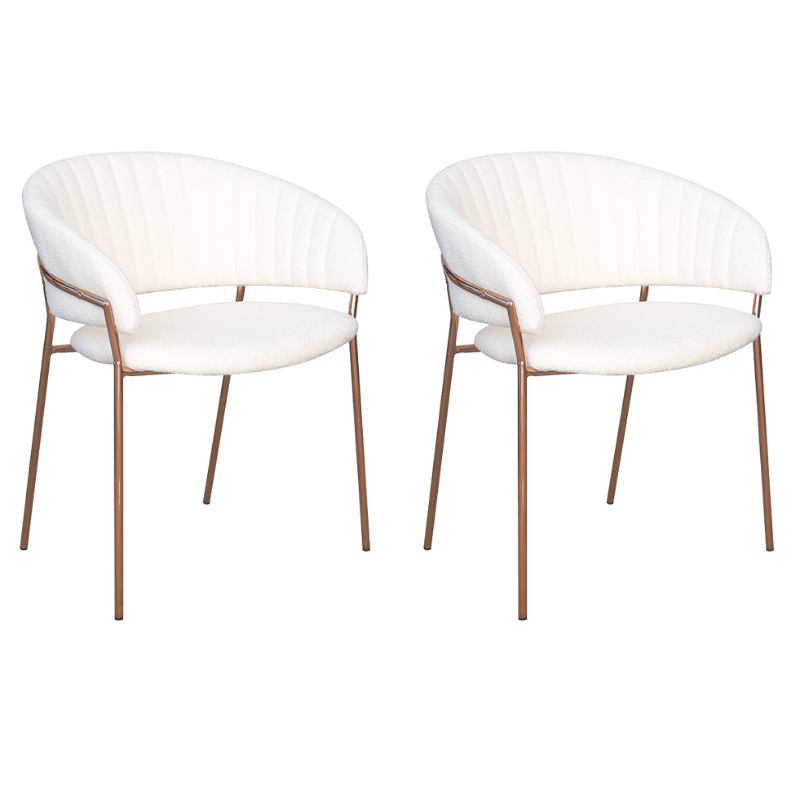 Pack 2 Silla de comedor acero metalizado bouclé blanco Izma - Vintahome