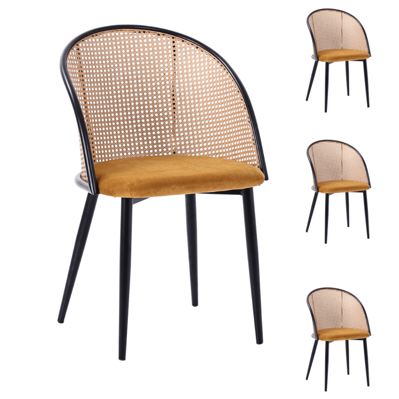 Pack 4 Silla de comedor bistró ratán asiento tapizado Muler - Vintahome