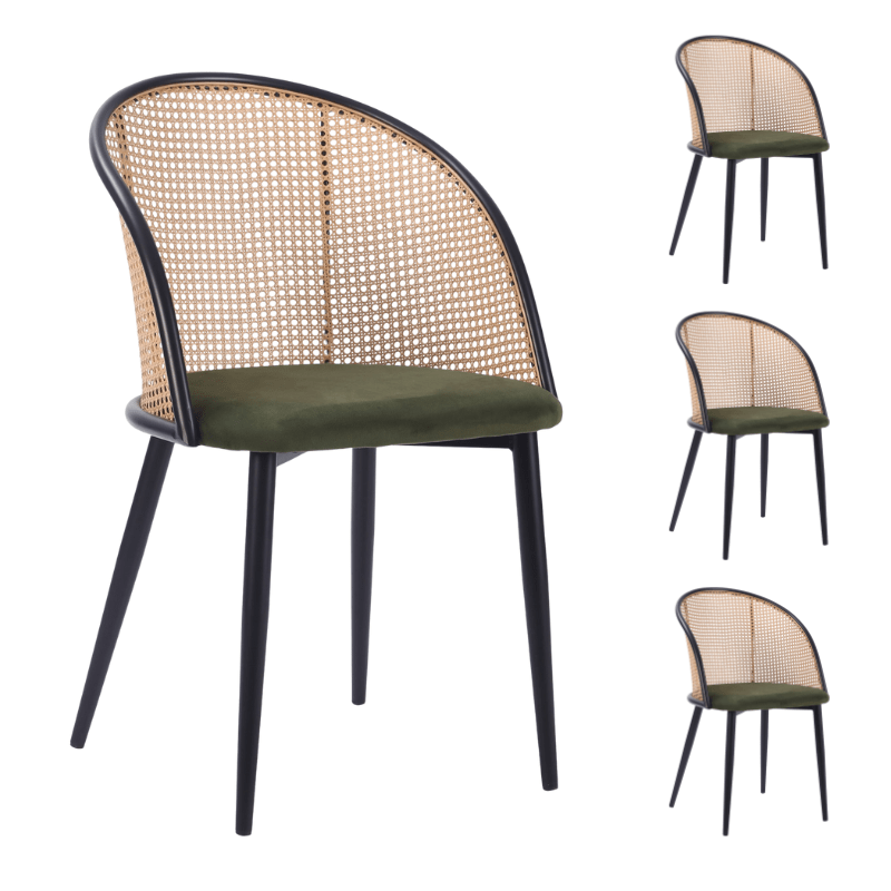 Pack 4 Silla de comedor bistró ratán asiento tapizado Muler - Vintahome