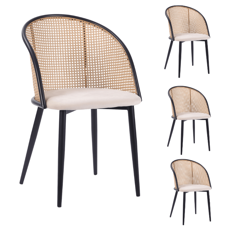 Pack 4 Silla de comedor bistró ratán asiento tapizado Muler - Vintahome