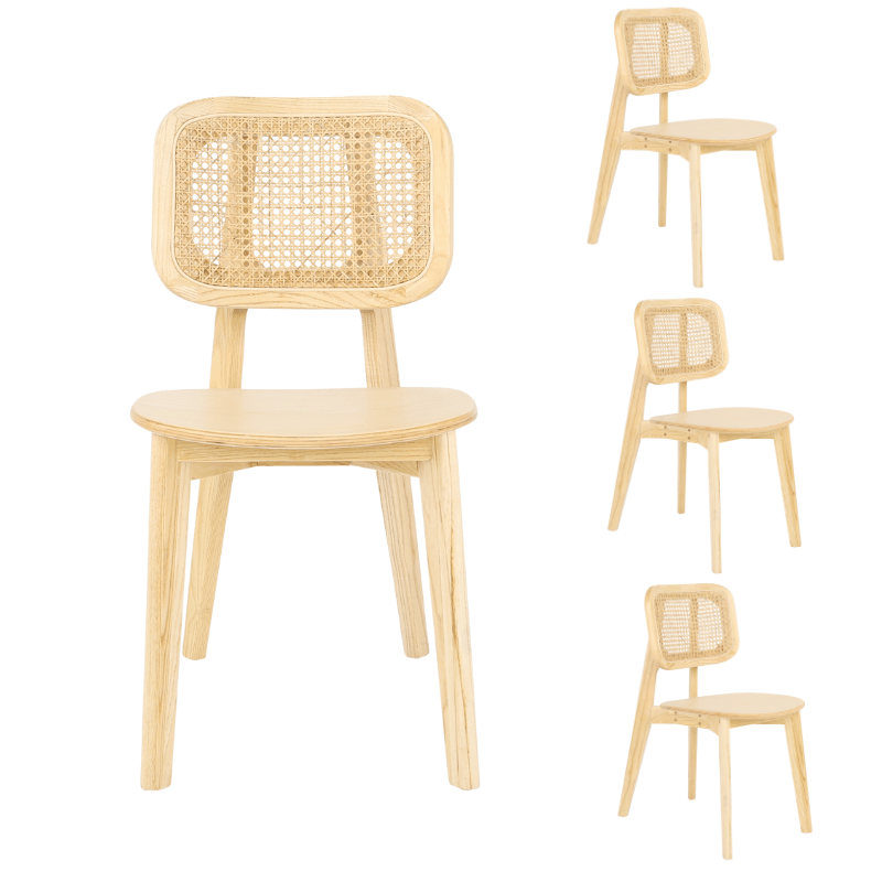 Pack 4 Silla de comedor de madera y chesca Selman natural new - Vintahome