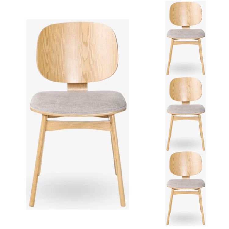 Pack 4 Silla de comedor de madera y tapizado Everly natural - Vintahome