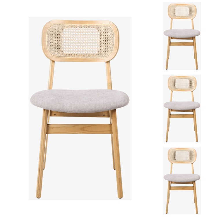 Pack 4 Silla de comedor nórdica madera y ratán Nantes - Vintahome