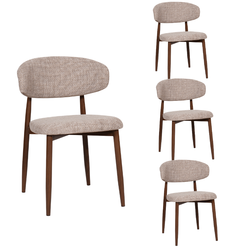 Pack 4 Sillas de comedor nórdica acero nogal Olimpo beige - Vintahome