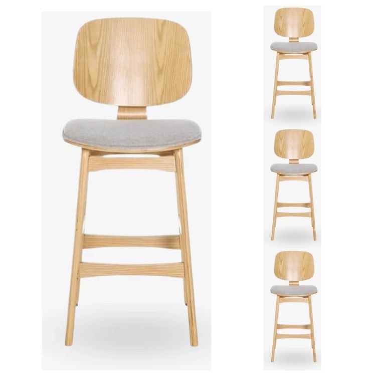 Pack 4 Taburete madera natural y tapizado H65 Everly - Vintahome