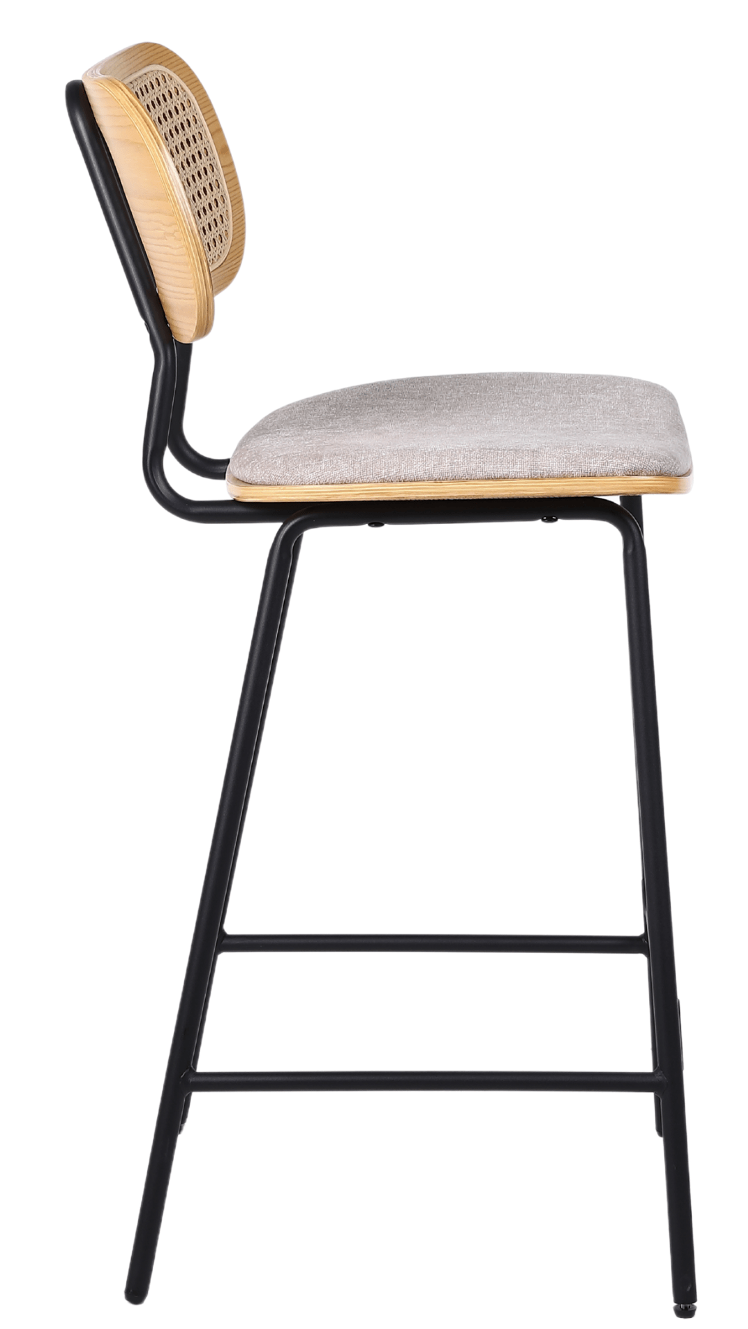 Pack de 2 taburetes de bar H65 madera natural, ratán y tela beige Alan - Vintahome