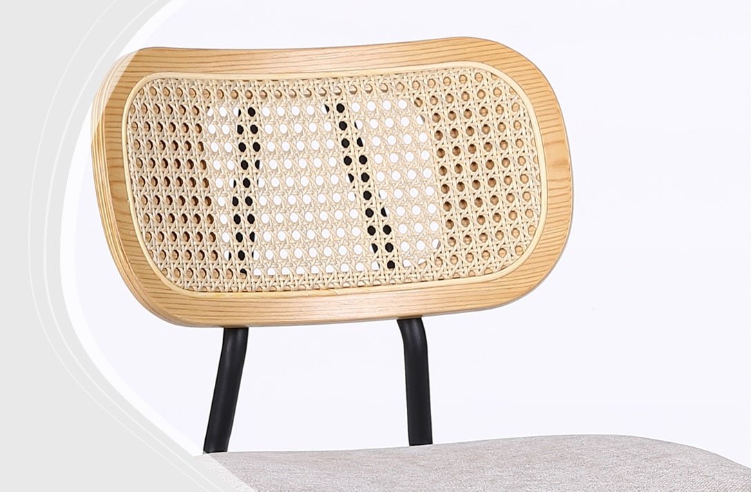 Pack de 2 taburetes de bar H65 madera natural, ratán y tela beige Alan - Vintahome