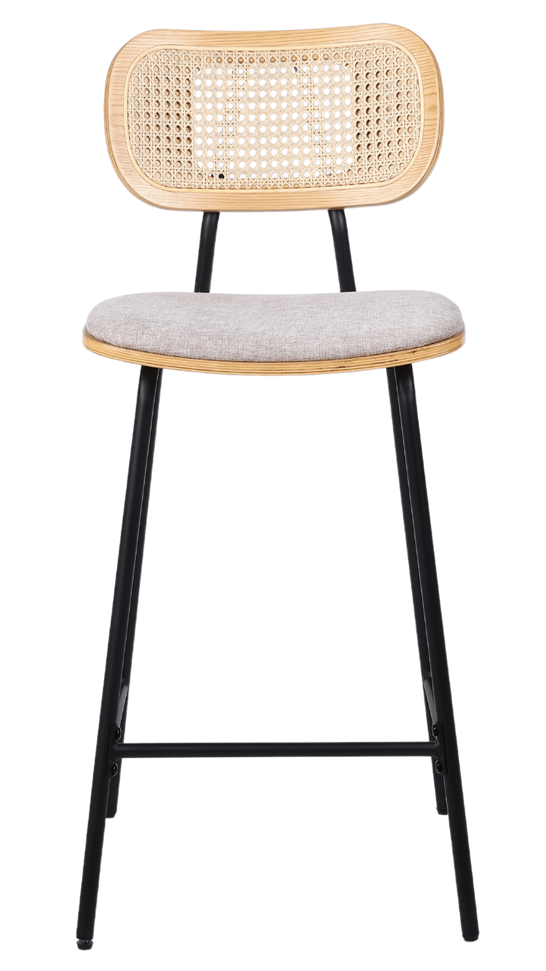 Pack de 2 taburetes de bar H65 madera natural, ratán y tela beige Alan - Vintahome