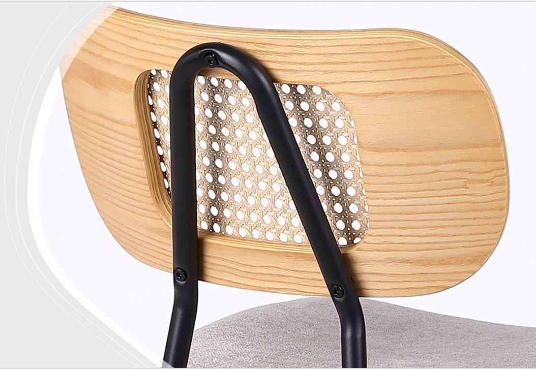Pack de 2 taburetes de bar H65 madera natural, ratán y tela beige Alan - Vintahome