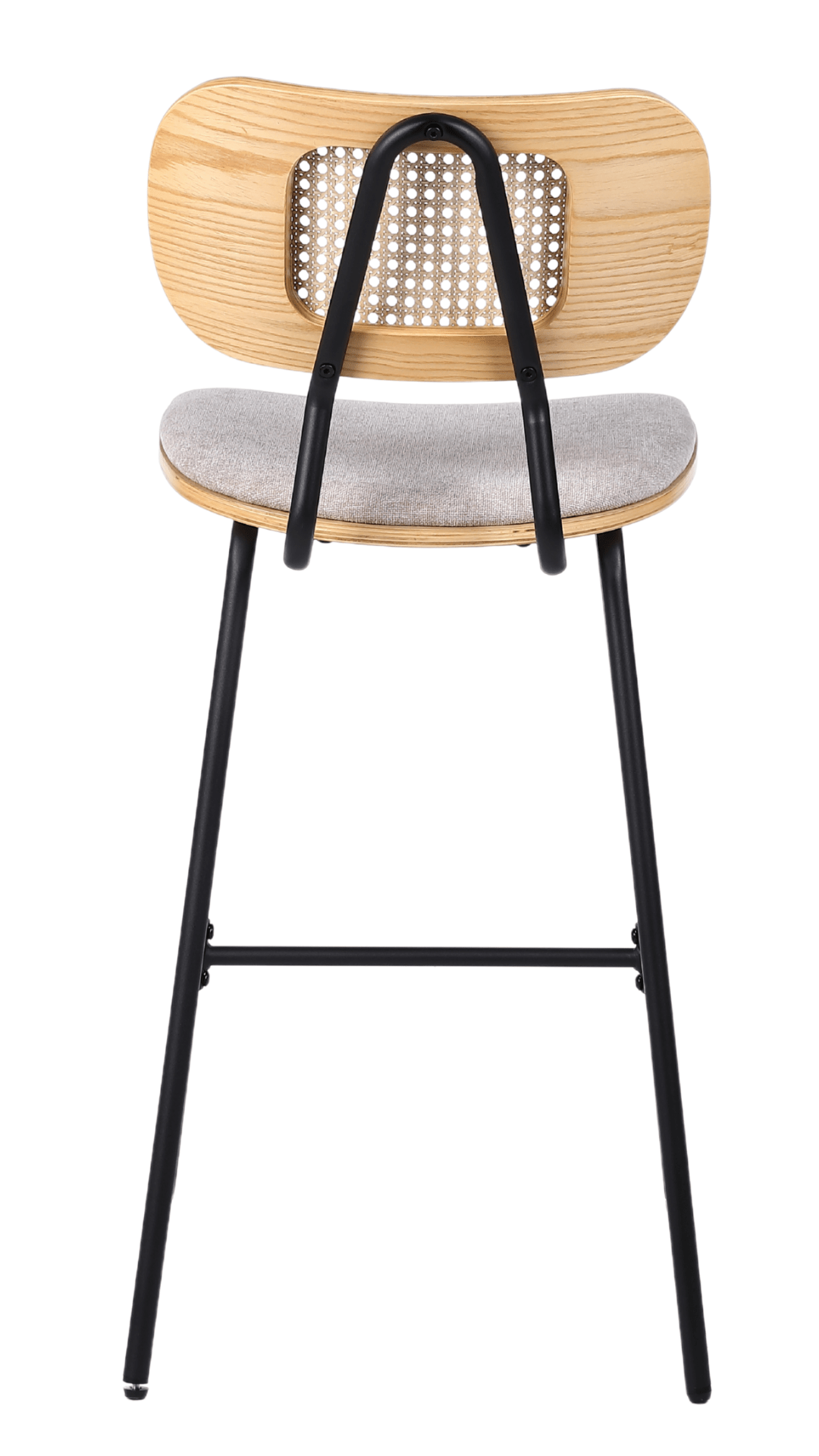 Pack de 2 taburetes de bar H65 madera natural, ratán y tela beige Alan - Vintahome