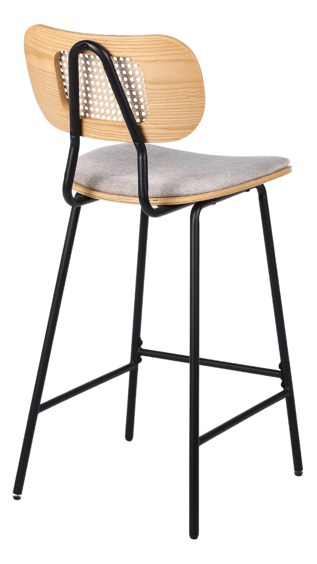 Pack de 2 taburetes de bar H65 madera natural, ratán y tela beige Alan - Vintahome