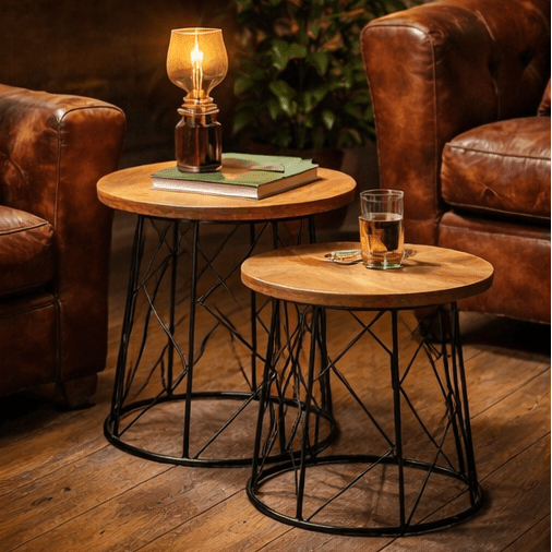 Set 2 mesas de centro de madera y acero Douzen - Vintahome