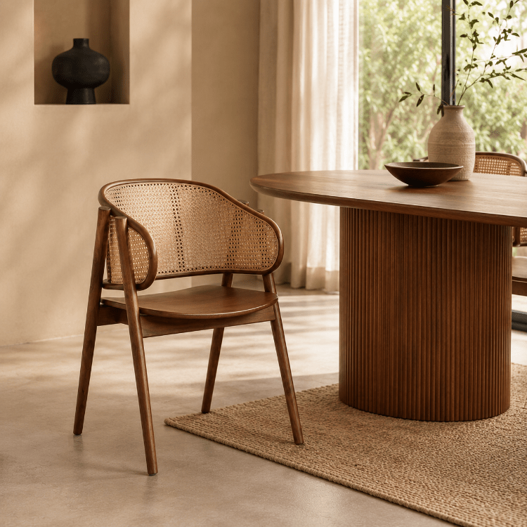 Silla comedor nórdica madera y ratán Greta - Vintahome