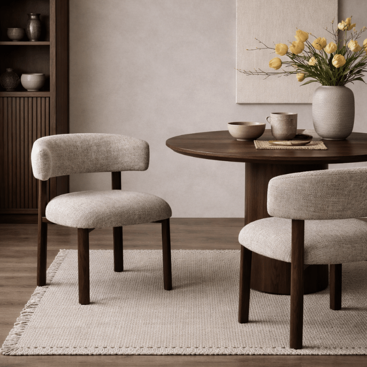 Silla de comedor AUREN tapizada beige acabado nogaL - Vintahome