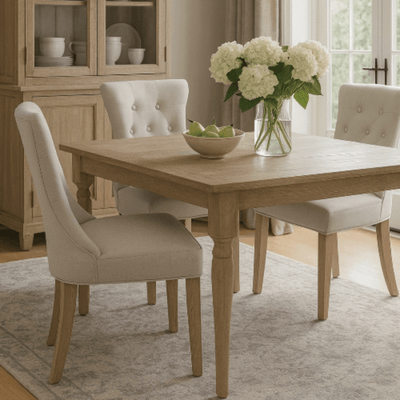 Chaise de salle à manger capitonnée en lin Straus - Vintahome