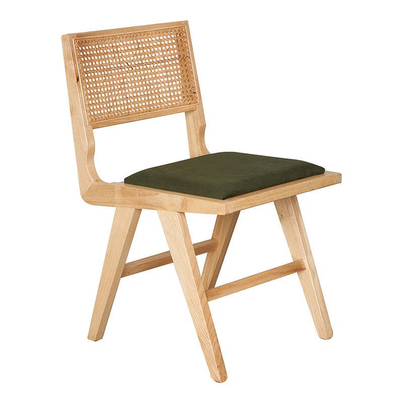 Chaise de salle à manger en bois et rotin velours vert Canitt