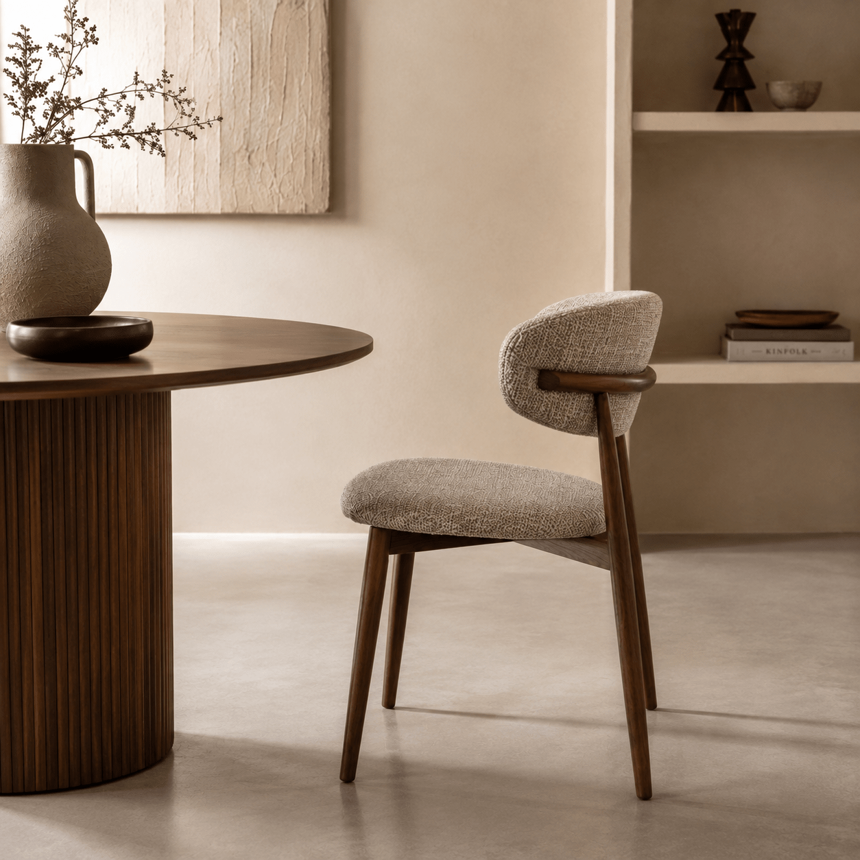 Silla de comedor nórdica acero nogal Olimpo taupe - Vintahome