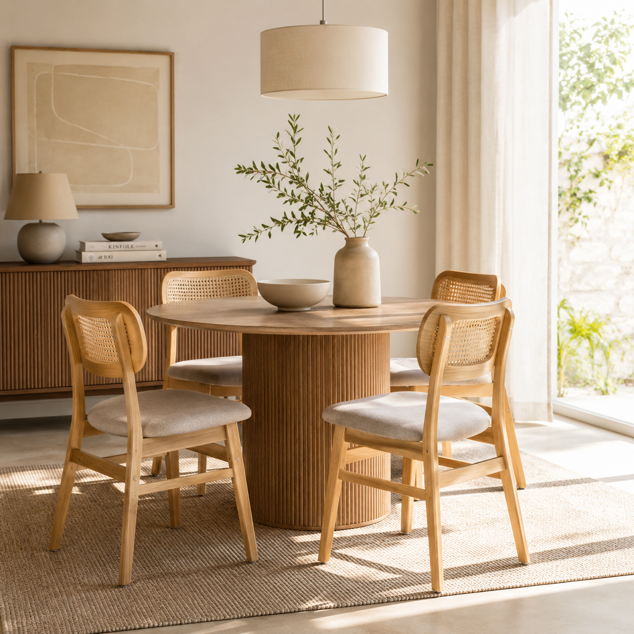 Silla de comedor nórdica madera y ratán Nantes - Vintahome