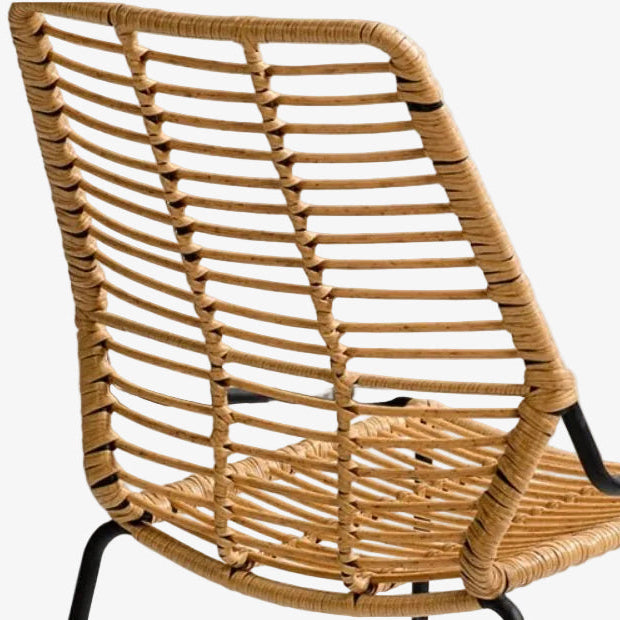 Sedia Da Pranzo In Rattan E Bambù - Poltrona Stile Bohémien In Legno Massello