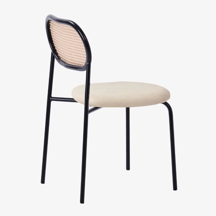Silla de comedor ratán y asiento tapizado Zaida beige - Vintahome