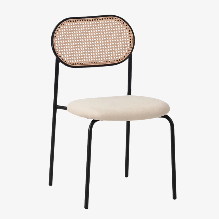 Silla de comedor ratán y asiento tapizado Zaida beige - Vintahome