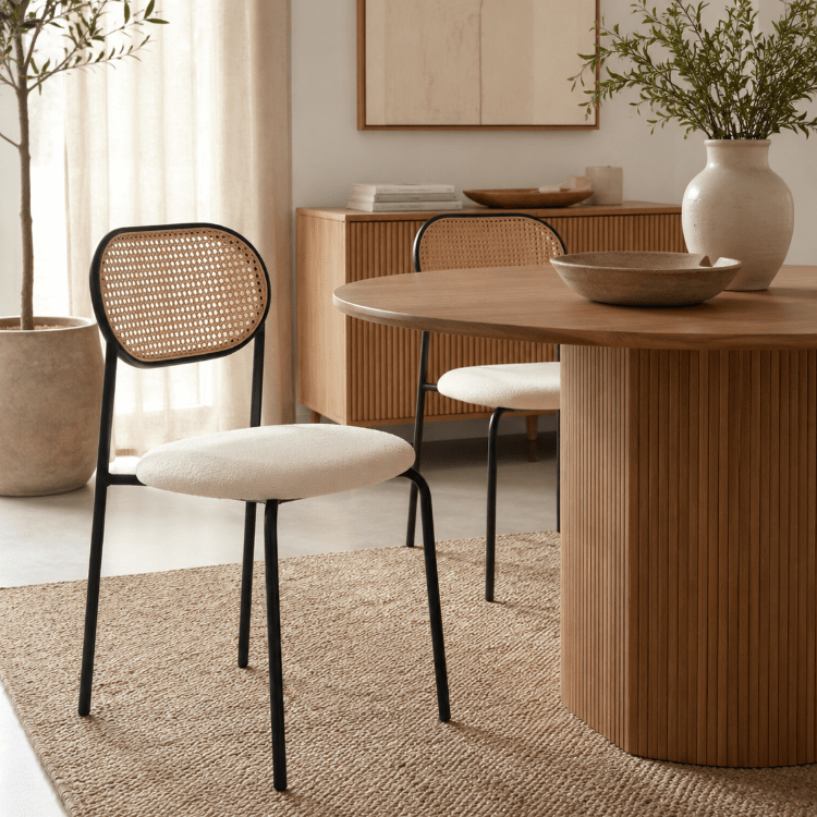 Silla de comedor ratán y asiento tapizado Zaida beige - Vintahome