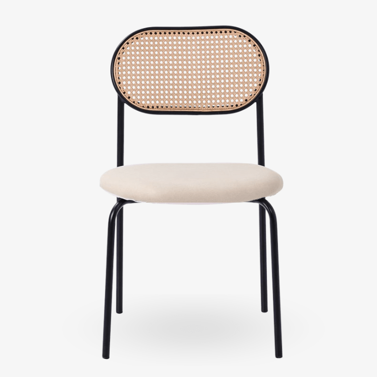Silla de comedor ratán y asiento tapizado Zaida beige - Vintahome