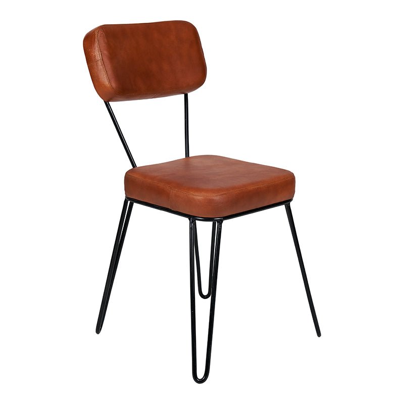 Silla de comedor Terry  cuero marron  y acero negro