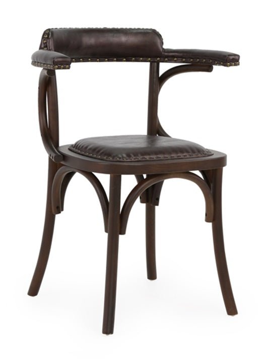 Chaise de bistrot vintage avec accoudoirs, en bois, tapissée en marron Bona