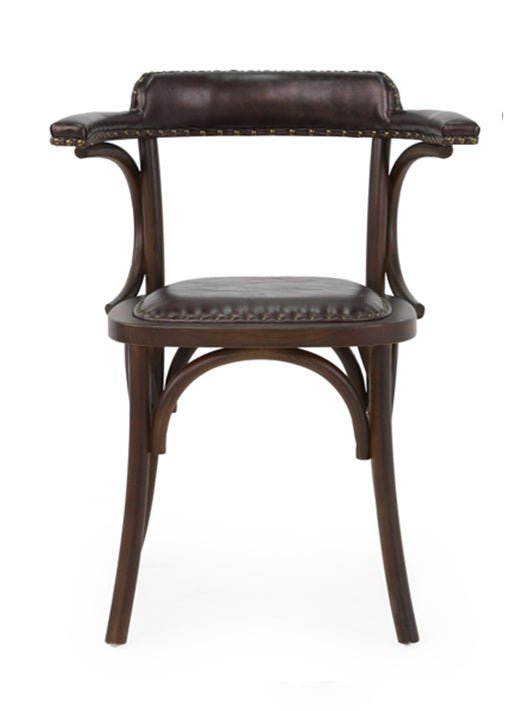 Chaise de bistrot vintage avec accoudoirs, en bois, tapissée en marron Bona