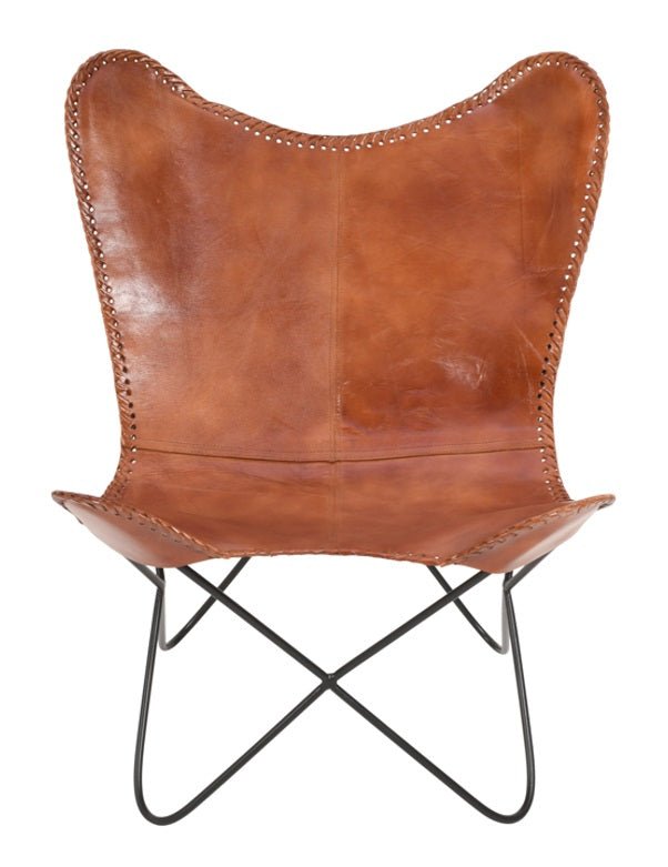 Chaise Papillon Vintage en Cuir Marron