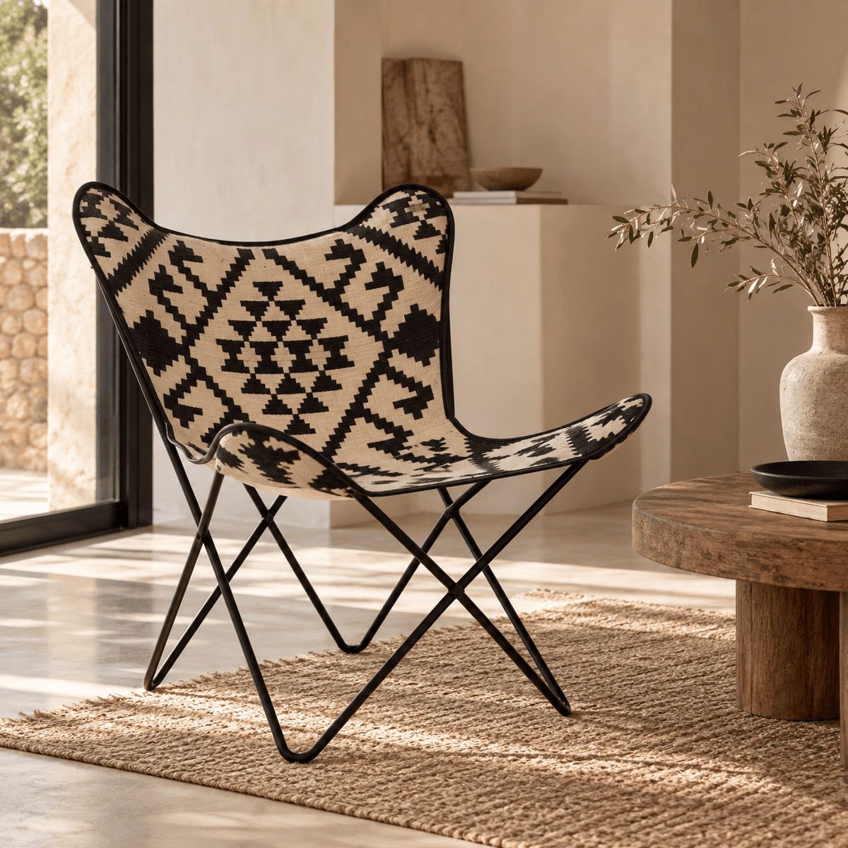 Silla vintage textil negro Butterfly - Vintahome