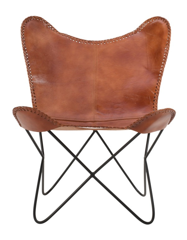 Cadeira borboleta vintage de couro marrom