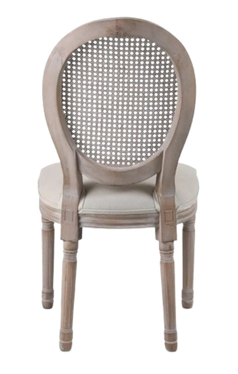Lote 2 sillas de comedor medallón rejilla natural y tela beige