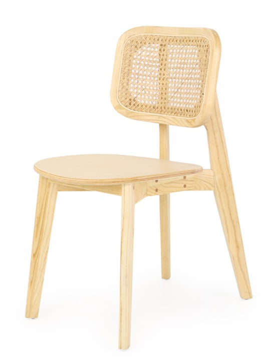 Cadeira de jantar Selman em madeira natural nova e cesca