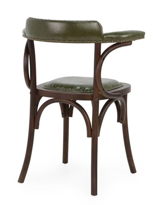 Cadeira bistrô vintage com braços estofados em madeira Bona verde 