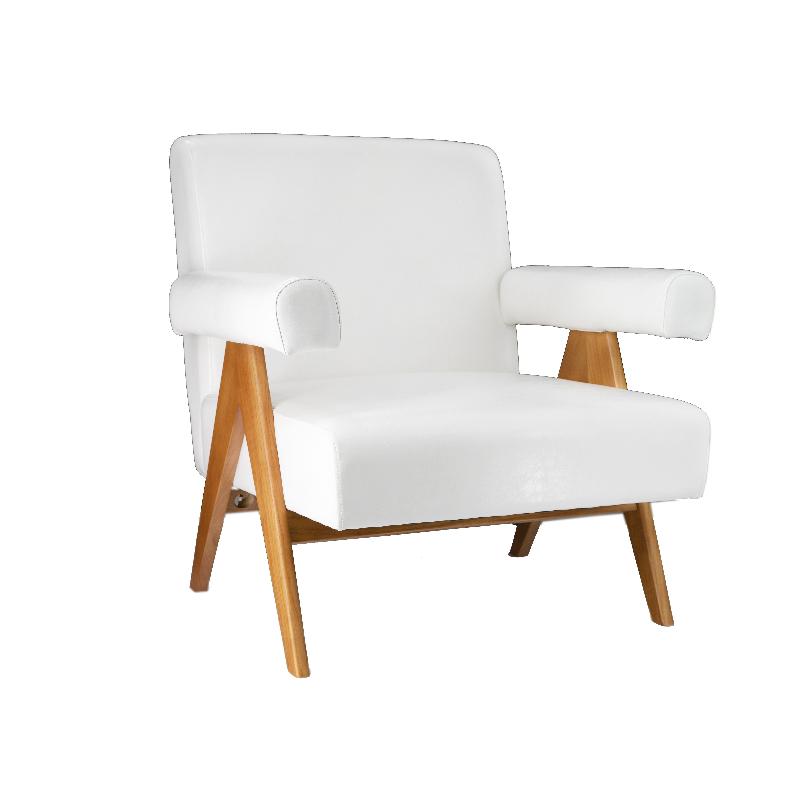 Sillón con brazos madera y cuero ecológico Nantes - Vintahome