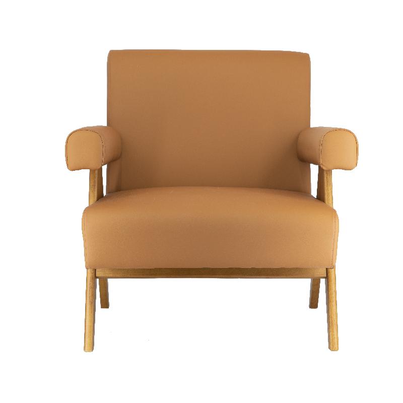 Sillón con brazos madera y cuero ecológico Nantes - Vintahome