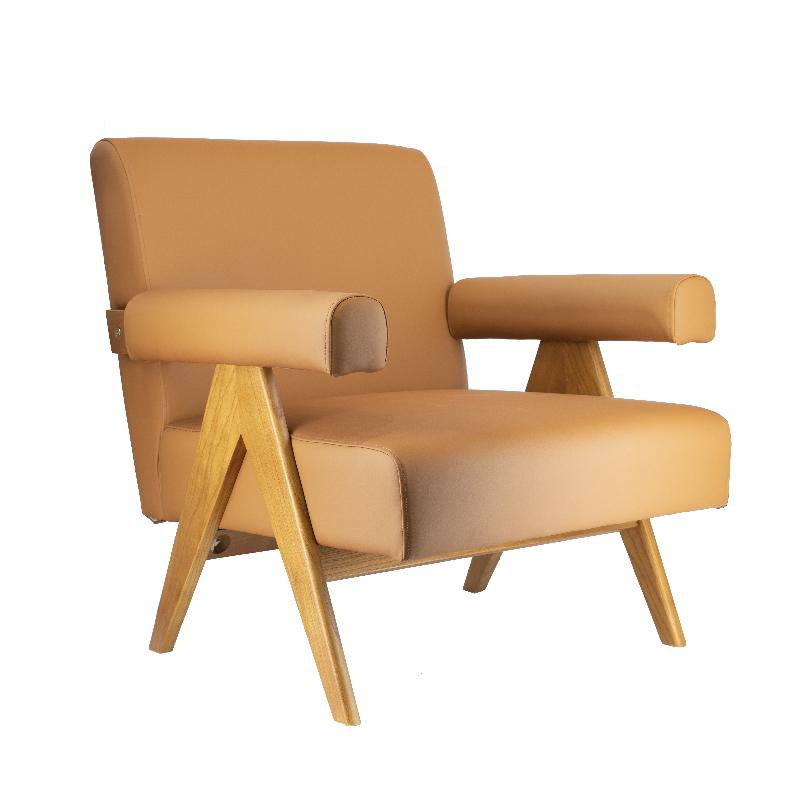 Sillón con brazos madera y cuero ecológico Nantes - Vintahome