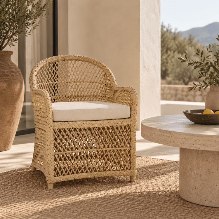 Poltroncina con braccioli in rattan naturale intrecciato Abyssinia - Vintahome
