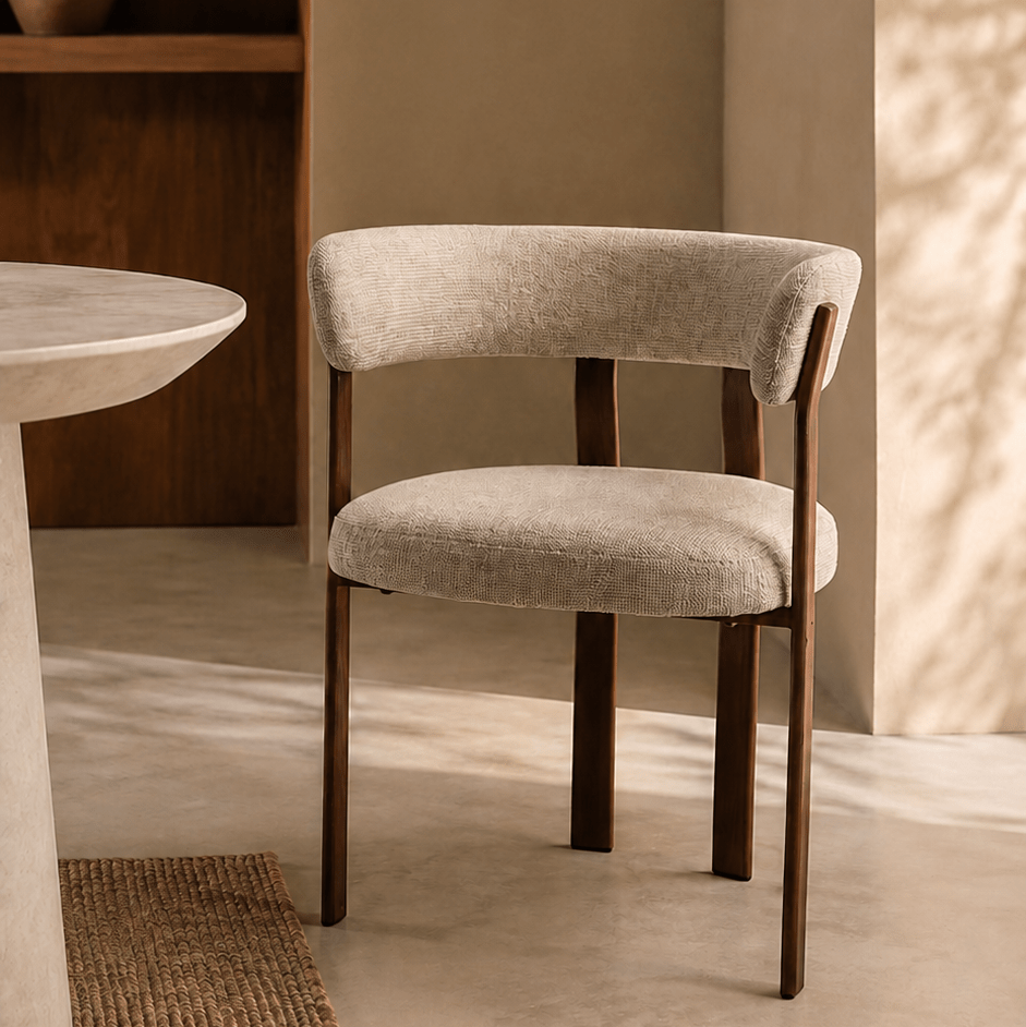 Sillón de comedor con brazos Soren tapizado premium efecto nogal - Vintahome