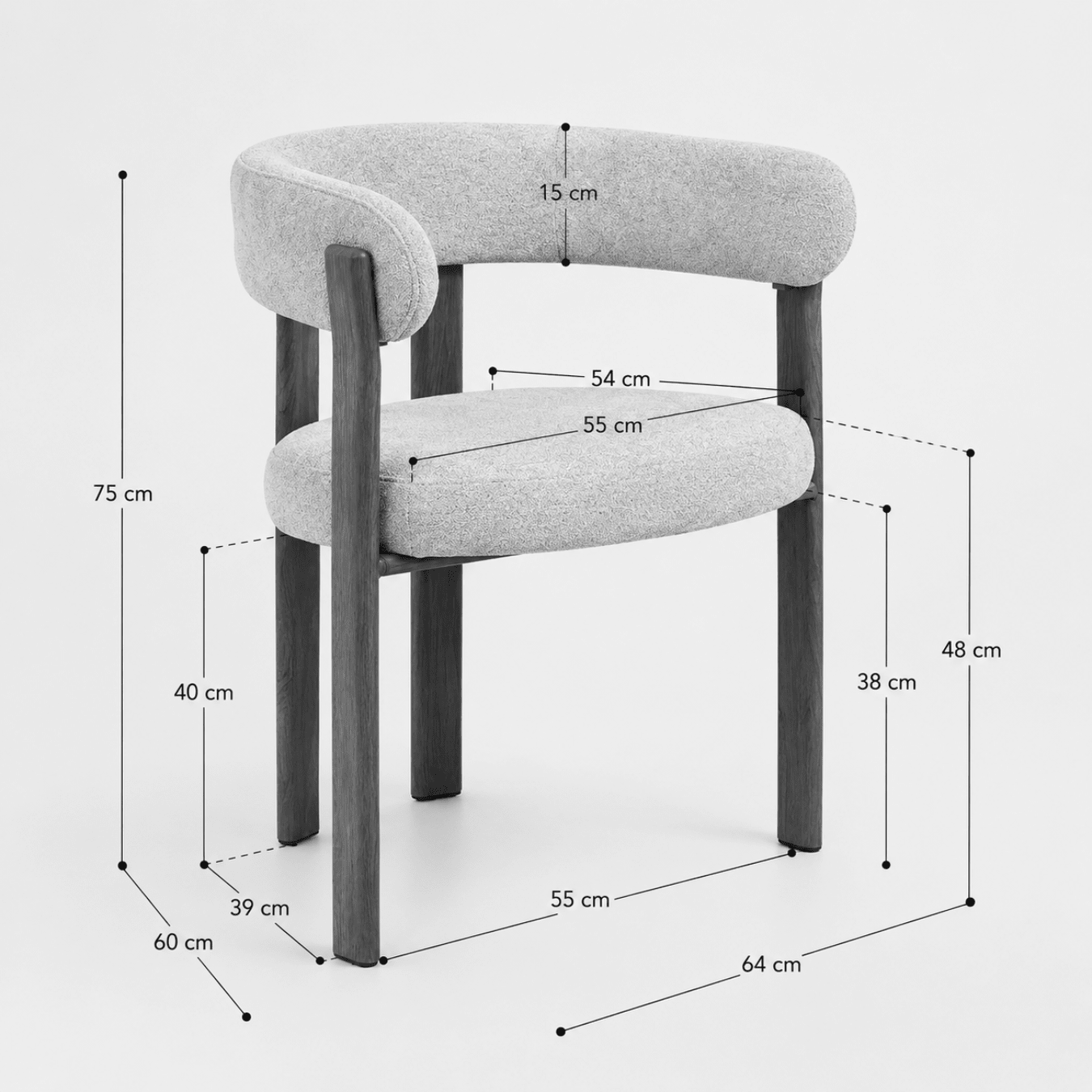Sillón de comedor con brazos Soren tapizado premium efecto nogal - Vintahome