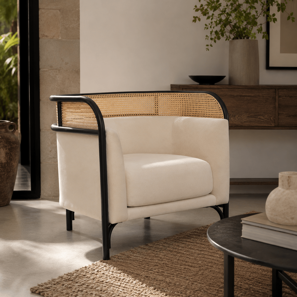 Sillón de ratán y madera lacado Dayana - Vintahome