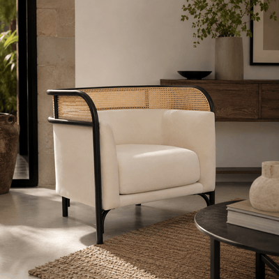 Poltrona Dayana em rattan e madeira lacada - Vintahome