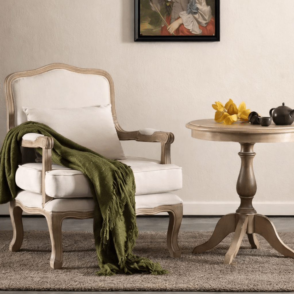 Sillón estilo francés Luis XV lino beige - Vintahome